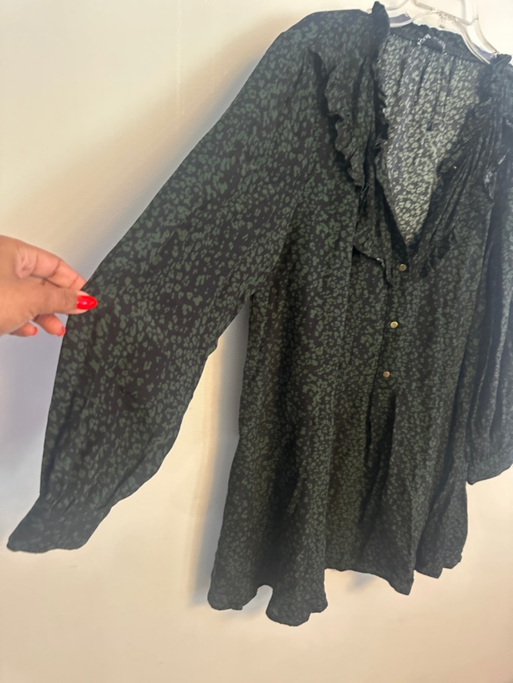 Zara Black Floral Mini Dress with Green Print - Picture 3 of 7